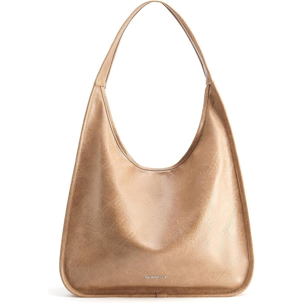 Newbella Women's Khaki Soft PU Leather Shoulder Tote Hobo Purses with Zipper
